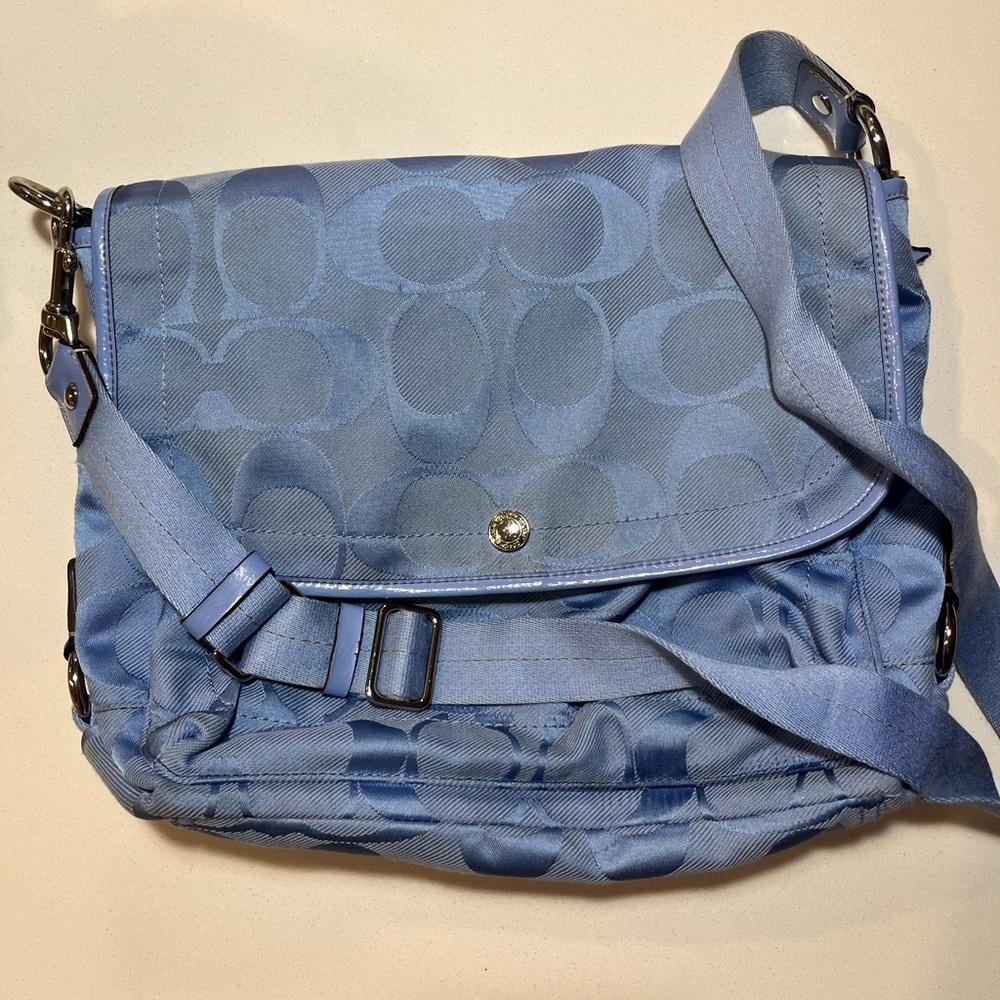 Baby blue COACH messenger bag